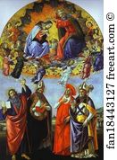 Jerome Art Print - Coronation Of The Virgin With The Saints John The Evangelist, Augustine, Jerome And Eligius. (San Marco Altarpiece)