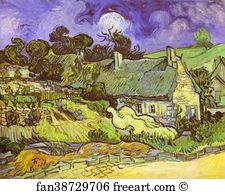Roof Art Print - Cottages With Thatched Roofs. Auvers-Sur-Oise
