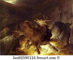 Deer Art Print - Deer And Deerhounds In A Mountain Torrent