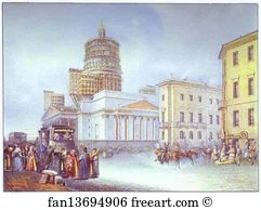Vasily Sadovnikov Art Print - Departure Of An Omnibus From St. Isaac's Square In St. Petersburg