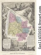 France Map Art Print - Dept. De La Gironde.