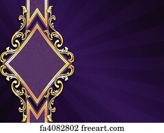 Free art print of Diamond shaped purple & gold banner. Stylish