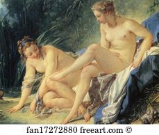 1742 Oil On Canvas 56 X 73 Cm Louvre Art Print - Diana Leaving Her Bath. Detail
