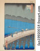 From The Series One Hundred Famous Views Of Edo Art Print - Downpour At Ohashi Bridge, Atake, From The Series "one Hundred Famous Views Of Edo"