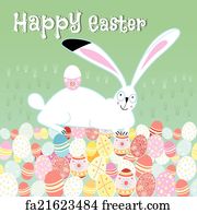 Free art print of Easter card with funny bunnies and eggs. Easter card