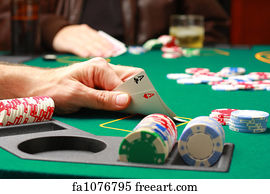 Poker Art Print - Man Checking Cards During Poker Game