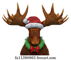 Free art print of Christmas Moose. Christmas moose with santaclause hat ...
