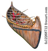  Art Print - Indigenous Birch Bark Canoe From Great Lakes Isolated On White