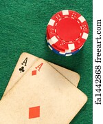 Poker Art Print - Two Old Poker Card Aces And Colorful Poker Chips.