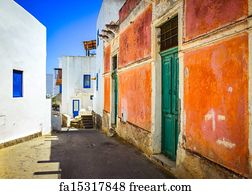  Art Print - Mediterranean Street With Colorful Walls And Doors And Windows