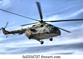 Military Art Print - Military Helicopter In Sky
