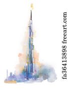 Free art print of Watercolor drawing of Burj Khalifa tower ...
