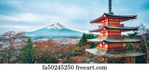 Free art print of Mount Fuji, Chureito Pagoda in Autumn. Mount Fuji and ...