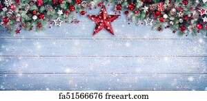 Free Art Print Of Christmas Border Fir Branches And Ornament On Snowy Plank Freeart Fa51566676 free art print of christmas border fir branches and ornament on snowy plank