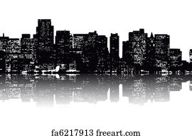 Free art print of Cartoon New York Skyline. Cartoon silhouette of the