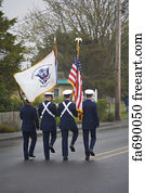 Military Art Print - Military Color Guard Marching On A Foggy Day