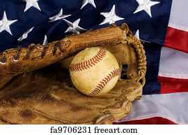  Art Print - Baseball And American Flag