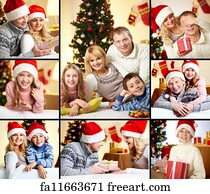 Free art print of Christmas collage. Collage of christmas photos over grey wood background