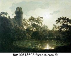 Moonlight with a Lake and Castellated Tower