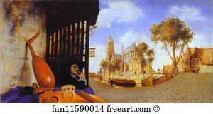 View of Delft with a Musical Instrument Seller's Stall