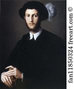 Portrait of Young Man in a Hat with a Feather