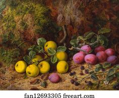 Still Life of Yellow Apples, Plums and Raspberries