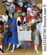 Les trÄ�s riches heures du Duc de Berry. January. A New Year's Day Feast including Jean de Berry. Detail