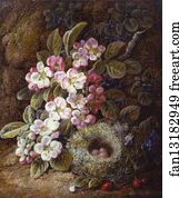 Flowers and Bird's Nest on a Mossy Bank