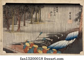 Tsuchiyama - Spring Rain (Tsuchiyama haru no ame)from the set 'Fifty-three Stations of the Tokaido (Tokaido gojusan tsugi no uchi)'
