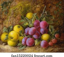 Yellow Apples, Plums and Raspberries