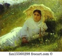 Woman with an Umbrella. (In the Grass. Midday)