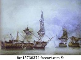 'His Majesty's Ship "Victory", Capt. E. Harvey, in the Memorable Battle of Trafalgar between two French Ships of the Line'