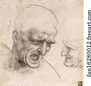 Study of Two Warriors' Heads for the Battle of Anghiari