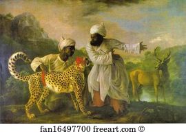 Cheetah with Two Indian Attendants and a Stag