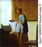 Woman in Blue Reading a Letter