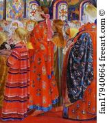 Russian Women of the XVII century in a Church. Detail