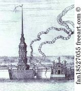 View of St. Petersburg. Detail: SS. Peter and Paul Fortress, Bell-Tower of SS. Peter and Paul Cathedral