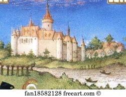 Les trÄ�s riches heures du Duc de Berry. April. Chateau de Dourdan. Detail