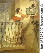 Italian Woman Lightning a Lamp Before the Image of Madonna