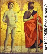 St. Sebastian and St. John the Baptist. Left side panel of the Polyptych of the Misericordia