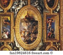 Wooden ceiling decorated with canvases by Veronese in the Hall of the Council of Ten (Sala del Consiglio dei Dieci)