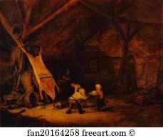Children Playing in a Barn