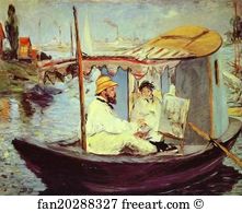Claude Monet Painting on His Studio Boat