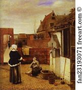 A Woman and Her Maid in a Courtyard