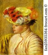 Young Woman Wearing a Hat with Flowers. (Jeune femme au chapeau de fleurs)