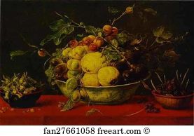 Fruits in a Bowl on a Red Tablecloth