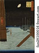 Moon over Ships Moored at Tsukuda Island from Eitai Bridge