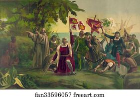 First landing of Columbus on the shores of the New World, at San Salvador, W.I., Oct. 12th 1492.