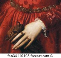Lady in a Red Dress with a Fair-Haired Little Boy. Detail