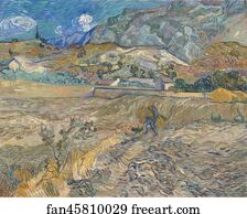 Enclosed Wheat Field with Peasant / Landscape at Saint-Rémy